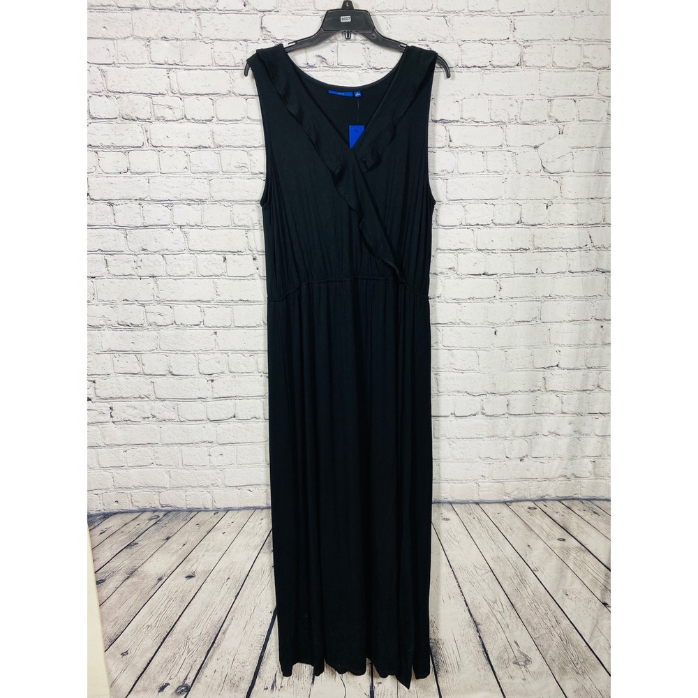 Apt. 9 Maxi Dress Womens XL Black Excellent Ruffle V-Neck Faux Wrap Sleeveless